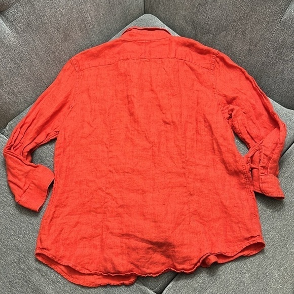 Lauren Ralph Lauren Monogram Linen Button Down Shirt-Burnt Orange Color Size L - Picture 5 of 8